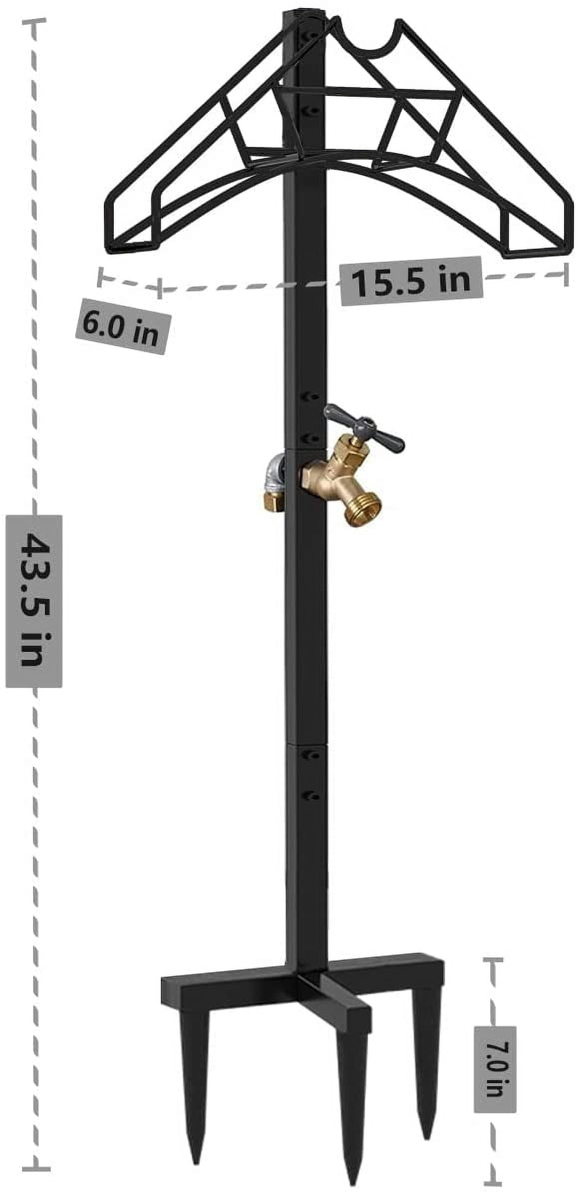 Freestanding Outdoor Garden Hose Holder Stand Nozzle With Faucet, Heavy Duty Metal Water Reel Storage Rack