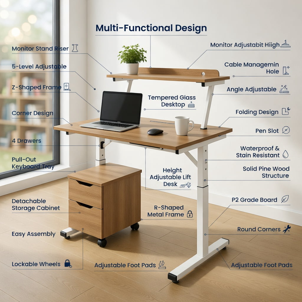 Yardi Yard Standing Desk for Small Space Sit Stand Desk with Height Adjustable Desktop, Office Furniture, Laptop Stand for Home and Office
