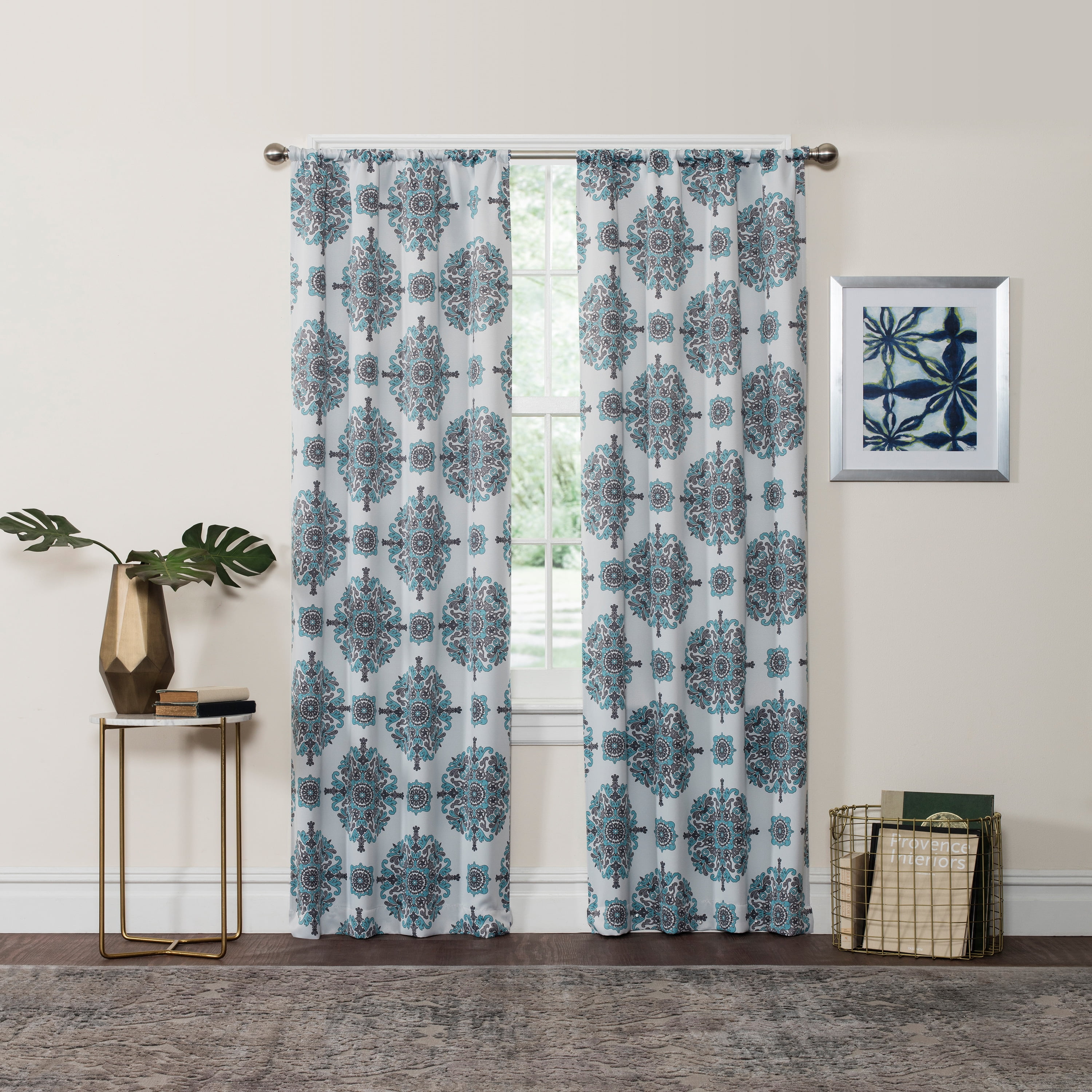 Eclipse Olivia Damask Medallion Room Darkening Rod Pocket Single Window Panel, Purple, 37 x 84