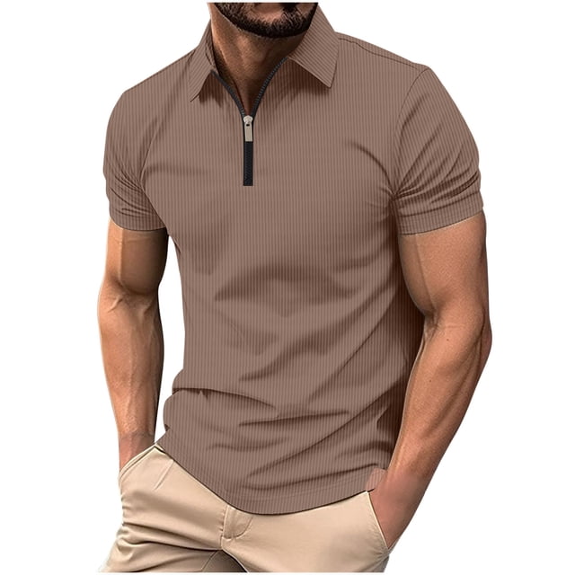 Birdeem Chemises pour Hommes Couleur Unie Fermeture Éclair Décontractée Manches Courtes Col Rabattu Blouse Chemise