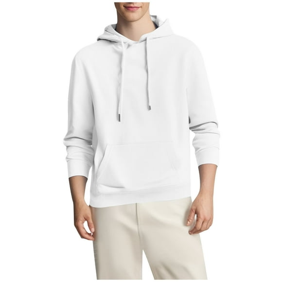 TIMIFIS White Long Sleeve Hoodie Sweatshirts for Men Pullover with Pocket Solid Color Tops Fashion Stylish Casual Spring Fall Winter Outwear Blouse