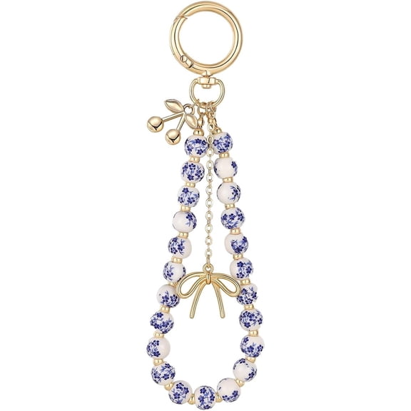 Januofit Cherry Keychain Wristlet Bag Charms for Women,Beaded Bow Keychain Wristlet Key Ring Bracelet Car Key Chain for Women