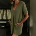 thumbnail image 5 of Women Summer Casual V Neck Short Sleeve Dress with Pockets Solid Color Loose Beach Vacation Everyday Mini T Shirt Dress,Sizes S-2XL, 5 of 7