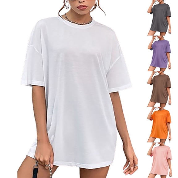 Antinious Women Short Sleeve Round Neck Solid Midi Tunic Casual Dress