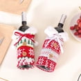 thumbnail image 3 of Juego de 2 fundas tejidas para botellas de vino con cuello de piel sintética para decoración de fiesta navideña, 3 of 5