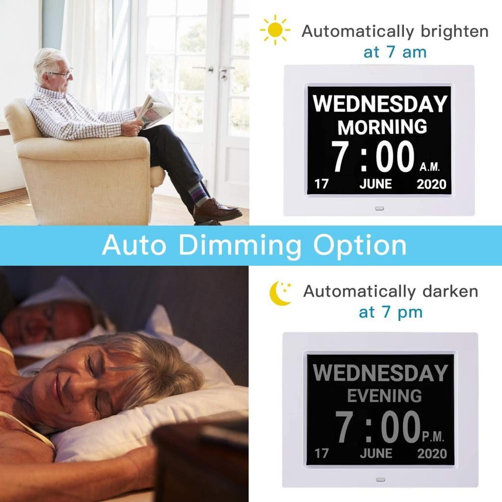 LeeQinersw 8 Large Screen Display Digital Calendar Day Clock 12 Alarm Alzheimers Sufferers