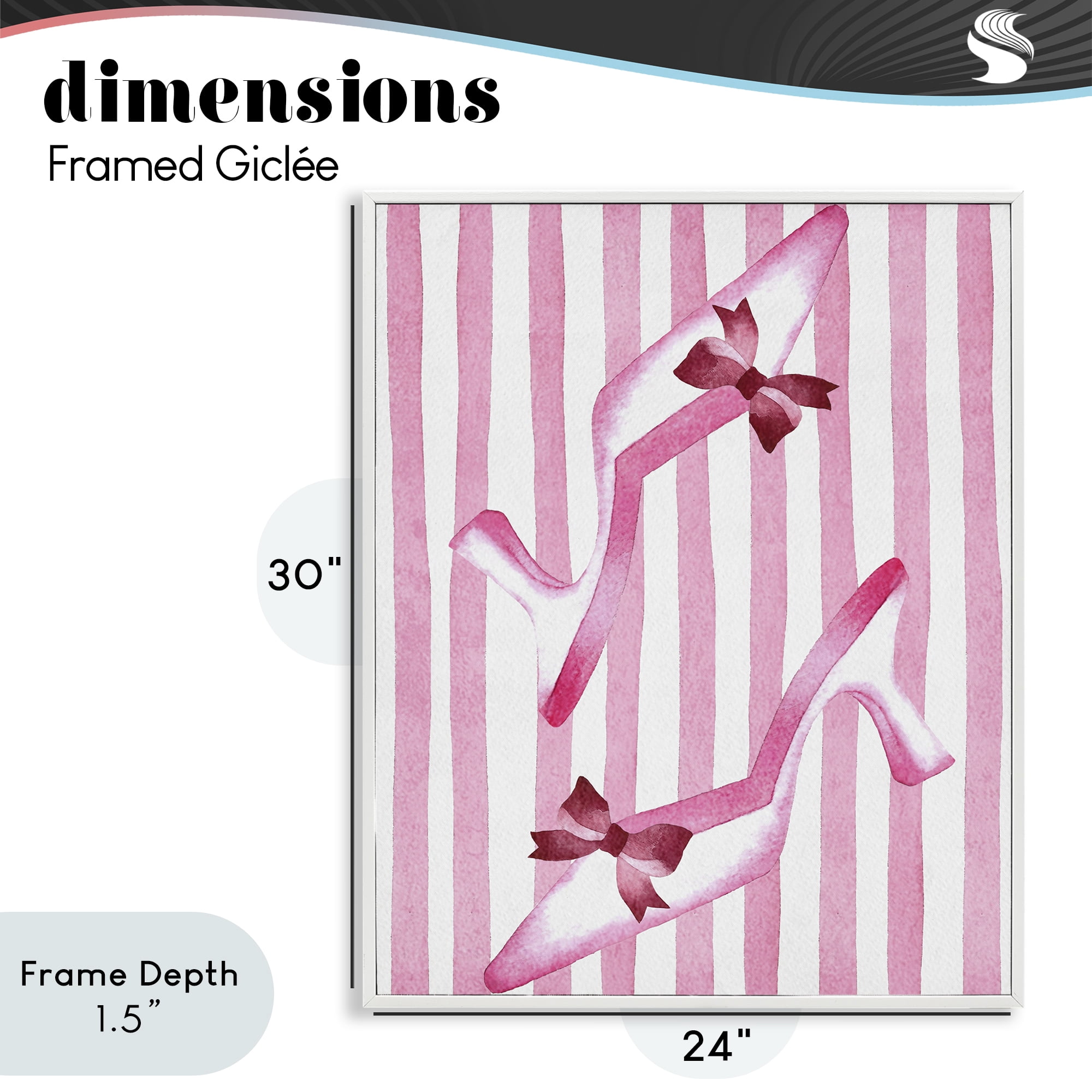 Stupell Industries Bow Heels on Pink Stripes White Framed Giclee Art, design by Camila Juncos