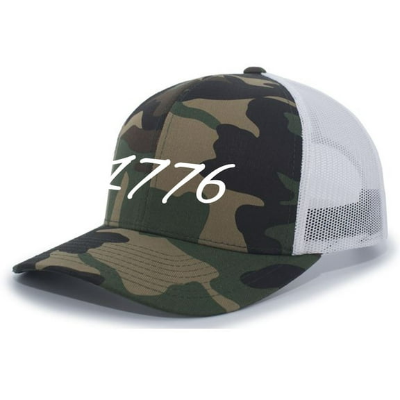 Men's 1776 United States of America Patriotic Embroidered Mesh Back Trucker Hat, Army/White