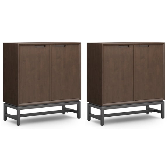 Simpli Home Banting Solid Wood 39 inch Storage Cabinet in Walnut Brown (Set of 2)