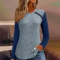 thumbnail image 2 of MaFYtyTPR Women's Long Sleeve Tops Fashion Casual Solid Color Round Neck Long Sleeve Button T-shirt Top Blouse Blue XXL, 2 of 5