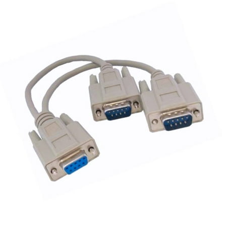Kentek 6 Inch IN DB9 Female to 2x DB9 Male Extension Y Splitter Cable Cord 9 Pin Serial RS-232 28 AWG Female to 2x Male F/Mx2 Molded Straight-Through D-Sub Port Beige for PC Mac Linux