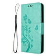thumbnail image 5 of For iPhone 16e Wallet Case,Cute Embossed Butterfly & Flower Patterned Flip Premium PU Leather [Flip Kickstand] [Card Slots] [Wrist Strap] [Magnetic Closure] Phone Cover, Mint, 5 of 9
