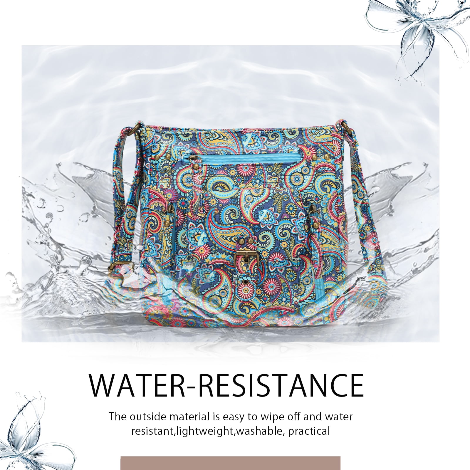 KL928 Crossbody Bag for Women Multi-pocket Shoulder Messenger Bag Floral Printed Purse Handbag Travel Bag