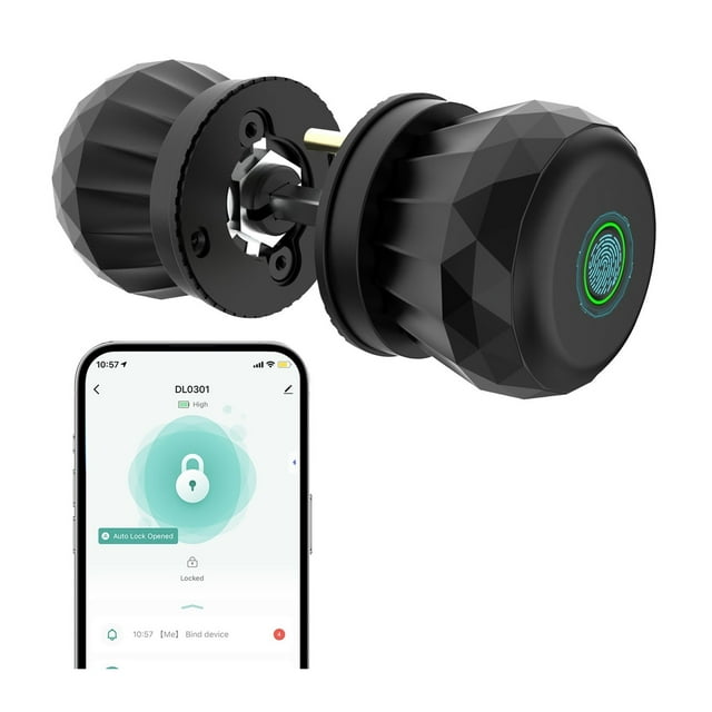 Fingerprint Door Lock Smart Knob, Biometric Keyless Entry for Home Offices Front with App Control ,Easy to Operate