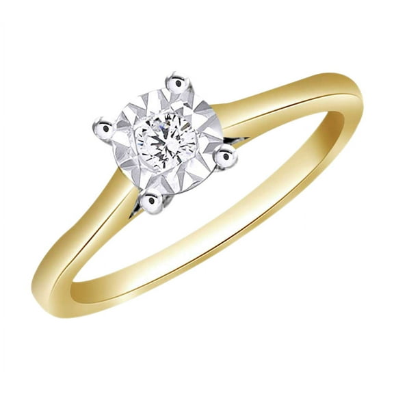 AFFY Round Shape White Natural Diamond Solitaire Engagement Ring In 10k Yellow Gold (0.16 cttw) Ring Size-4