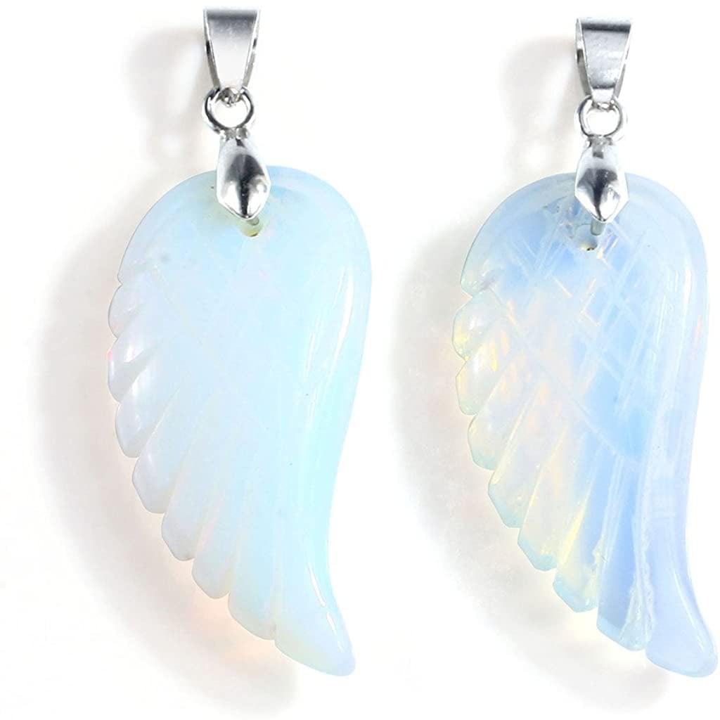 Natural Gemstone Necklace Aventurine Angel Pendant Wings Healing Reiki Chakra UK 