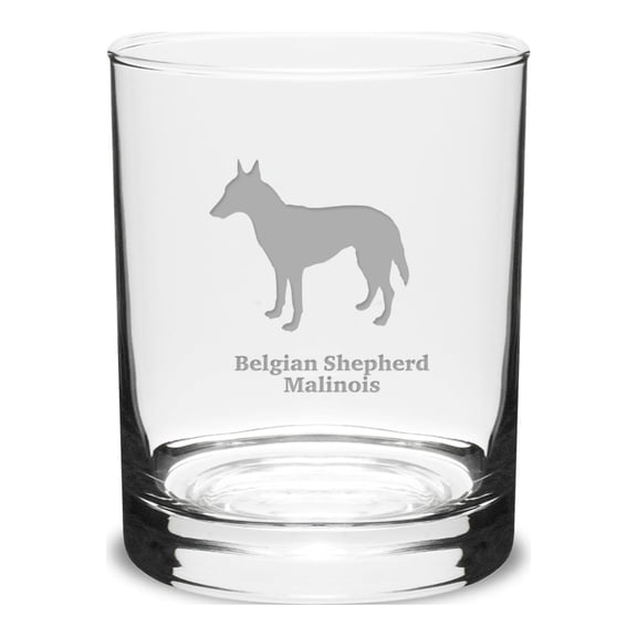 Belgian Shepherd Malinois Deep Etched 14 oz Classic Double Old Fashion Glass