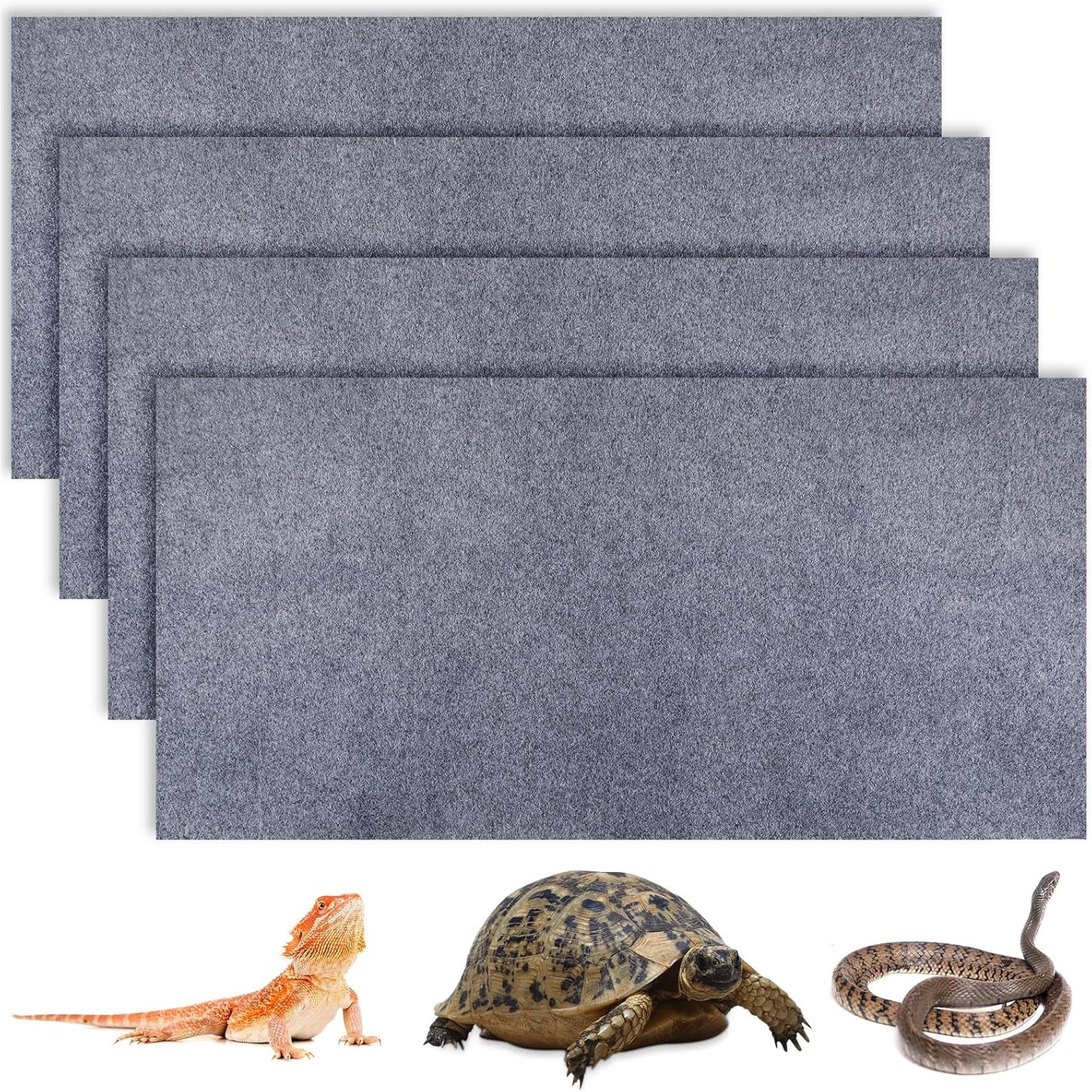 4 Pcs 24" x 47" Reptile Carpet Pet Terrarium Floor Liners Bedding Substrate Liner Supplies Reptile Cage Mat Tank Accessories for Lizard Bearded Dragon Tortoise Snake Leopard (Grey)
