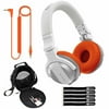 Pioneer DJ HDJ-CUE1BT White Wireless Bluetooth Headphones, Orange Ear Pads & Ca