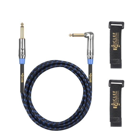 Clef Audio Labs 6.35mm TS to 6.35mm TS Straight to Angled, Blue Braided -6FT-1PK