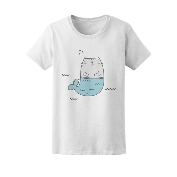Cat Mermaid Swimming T-Shirt Women -Image by Shutterstock, Female Large