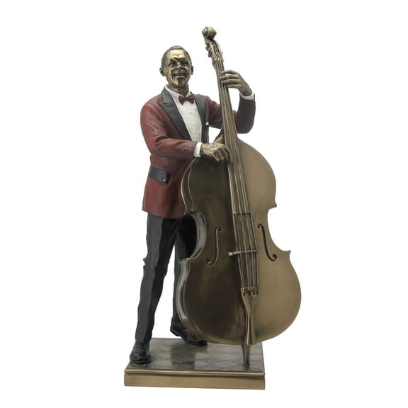 13.25 Inch Double Bass Player Cold Cast Statue Figurine, Bronze Color