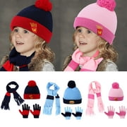 Kids Knitted Hat Scarf-Vbiger 3 Pieces/Set Cartoon Kids Winter Knitted Scarf Gloves Hat Sets Beanie Gloves Girls Boys
