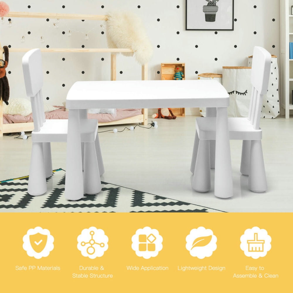 Topcobe 3 Pieces Toddler Multi Activity Play Dining Study Kids Table and Chair Set, Toddler Chair and Table Set-White