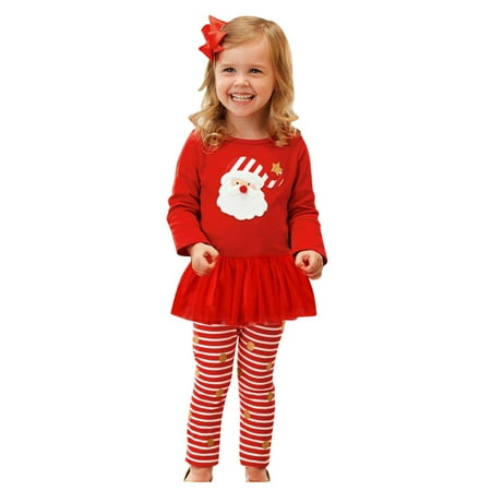 

Toddler Girls Outfits Casual Outfits Kids Baby Santa Claus Tulle T-Shirt Tops+Striped Dot Pants Christmas Set Fall Girls Clothes 6 Months-12 Months