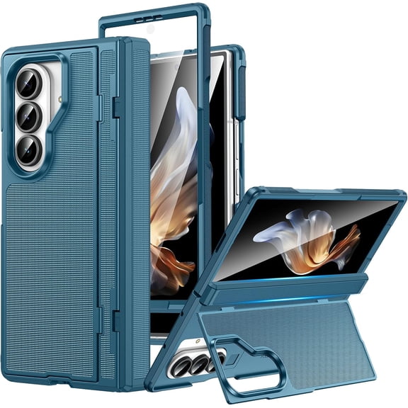 for Z Fold 7 Case with Stand, [Hinge Protection][Invisible Foldable Kickstand][Front Screen Protector] Slim Anti-Slip Heavy Duty Shockproof Cover for Samsung Galaxy Z Fold 7 - Peacock Blue