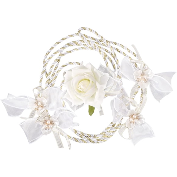 Argulvti Mexican Wedding Lasso with White Rose Flower, Soft Decorative Lazo Rope, Classic Traditional Ornament for Bridal Ceremony Gift