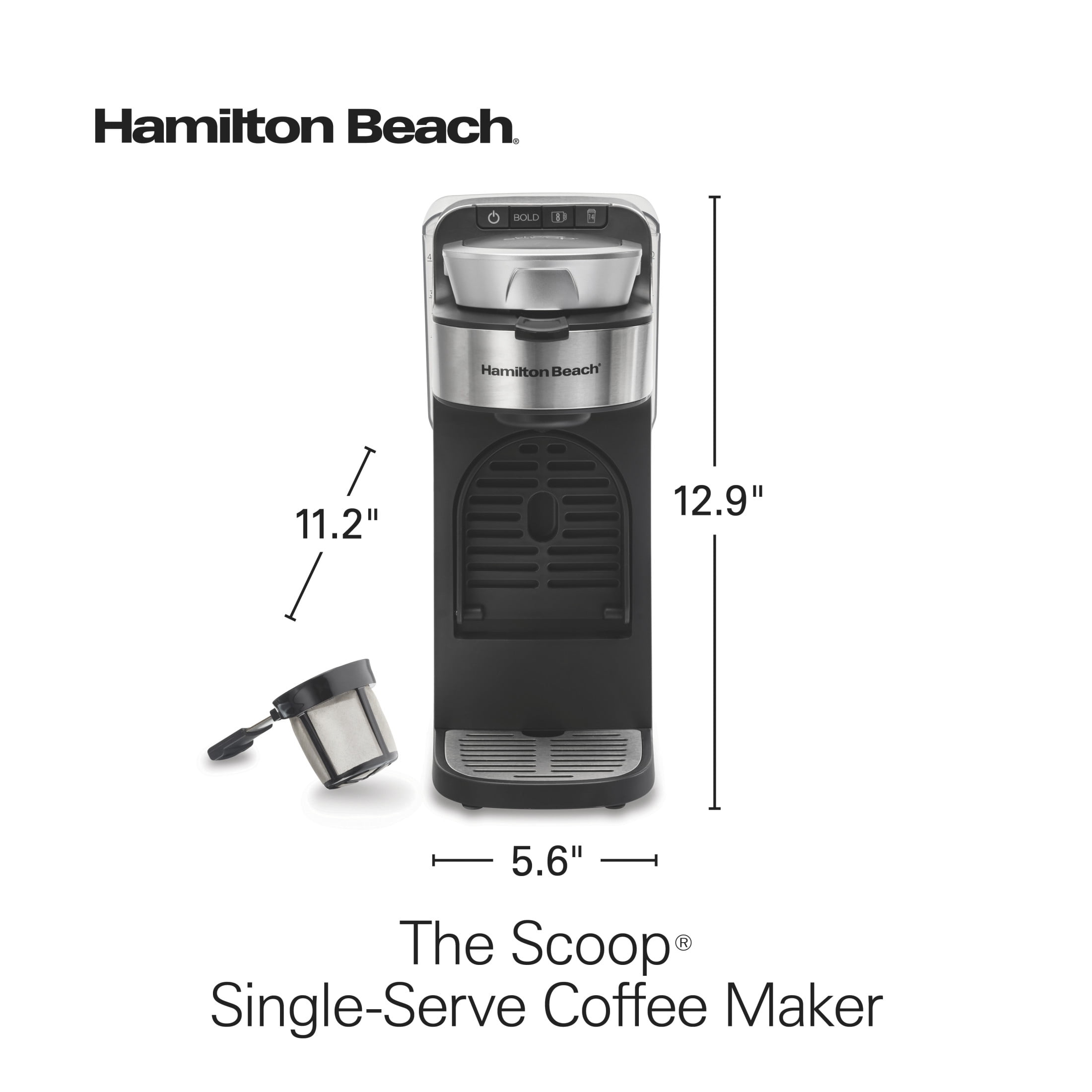 Hamilton Beach The Scoop Single Serve Coffee Maker, Removable Reservoir, Stainless Steel