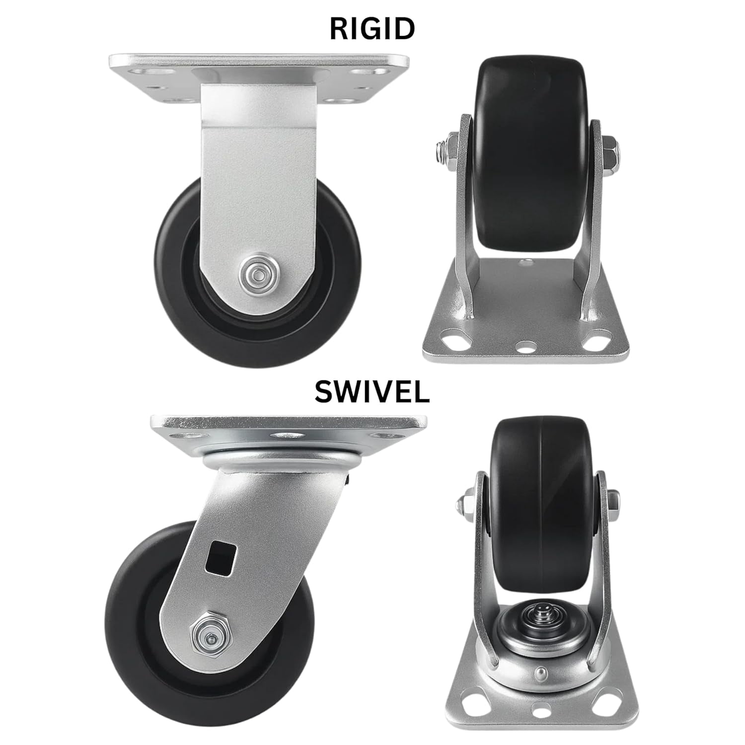 4 Heavy Duty Caster Set 4" Plastic Wheels - 2 Rigid + 2 Swivel