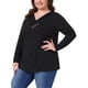 thumbnail image 4 of Blusas de mujer de talla grande Agnes Orinda, camisetas de pullover de manga larga, cuello en V, con botones, sueltas, 2X, negras, 4 of 6
