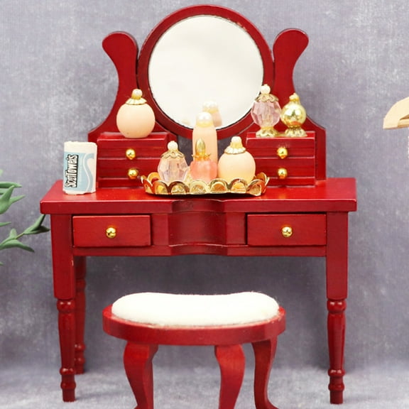 HEALEEP Dollhouse Accessories 1Pc Red Synthetic Material Mini Dressing Table 11.8X9.5X3.7In