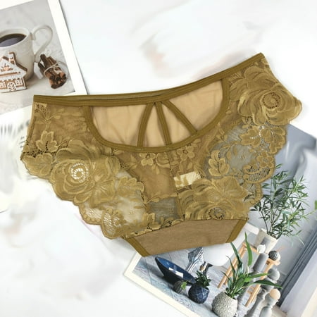 

HWRETIE Women Briefs Panties Pack Women s Sexy Underwear Low-Rise Panties Silky Comfy Threaded Lace Body Thong Rollbacks Yellow 4(One Size)