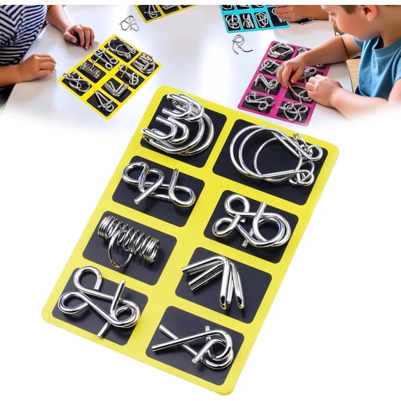 GvuoFny 8/24Pack Metal Montessori Puzzle Solving, Steel IQ Games Physics Mind Metal Puzzles for Adults, for Party Favor Challenge, with Pouch