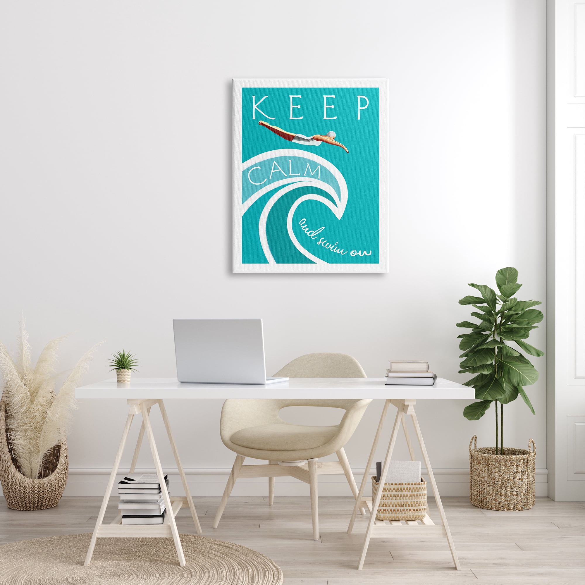 Stupell Industries Keep Calm Swim On Phrase Female Diver Blue Wave, 30 x 40, Designed by Elizabeth Tyndall