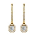 thumbnail image 2 of 1/2 Carat Emerald Cut Halo Diamond Drop Dangling Earrings in 14K Yellow Gold, 2 of 3