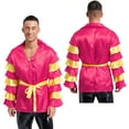 thumbnail image 6 of Doomiva Men's Samba Rumba Dancewear Costume Colorblock Shirts Shiny Satin Dance Shirt with Belt Hot Pink XXL, 6 of 6