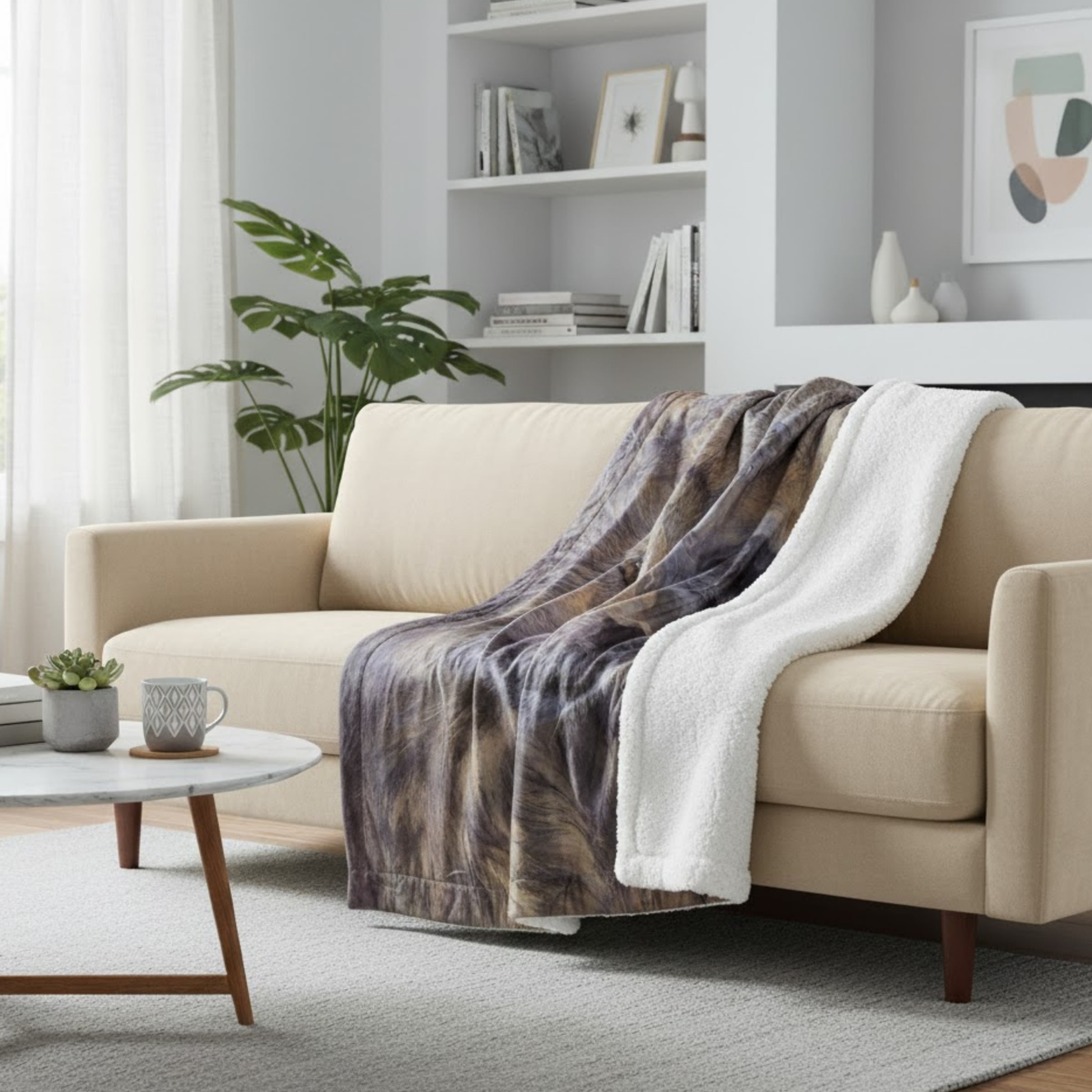 Sherpa Fleece Throw Blanket - Wolf Print Pattern