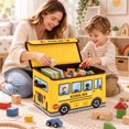 WEIOUKC Foldable Cartoon Storage Bin with Lid, School Bus Themed Toy ...