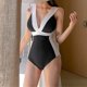 thumbnail image 3 of Gibobby Bañador de una pieza Traje de baño de empalme sólido de moda para mujer Traje de baño de bikini sexy Traje de baño de pieza de correa de baño Con(Negro,XL), 3 of 5