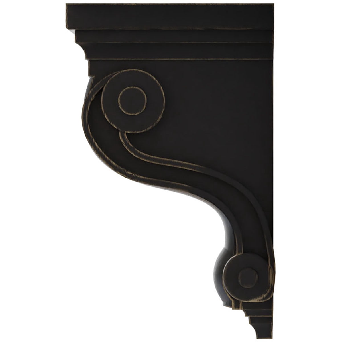 Ekena Millwork 3 3/8"W x 6 1/2"D x 10 1/2"H Boston Traditional Scroll Wood Vintage Decor Corbel, Black
