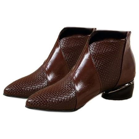 Sexlip Winter Women s Fleecing Leather Shoes Wedge Heel Waterproof Zipper Pointed Toe Short Boots Fashion Plush Warm Boots Brown 39