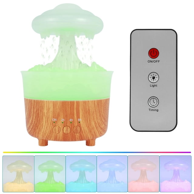 7 Light Colours Rain Cloud Humidifier Waterfall Lamp Relaxing Mushroom Diffuser Humidifier 230ml Cloud Humidifier Rain Drop with Remote Control for Home Office