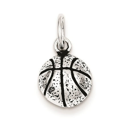 925 Sterling Silver Antiqued Basketball 14mm x 10mm Charm Pendant