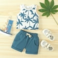 thumbnail image 2 of LNMQLPDBS Toddler Boy Sets Tropical Botanical Print Summer Vest and Shorts Sets Unisex Baby Cute Beach Outfits Girls' Short Sets Kids Casual Soft Tank Top Shorts Sets Blue 18-24 Months, 2 of 9