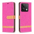 thumbnail image 1 of Pour Xiaomi Redmi Note 13 Étui en Cuir à Texture Denim Color Block (Rose Rouge), iPhone 15 Pro, 1 of 6