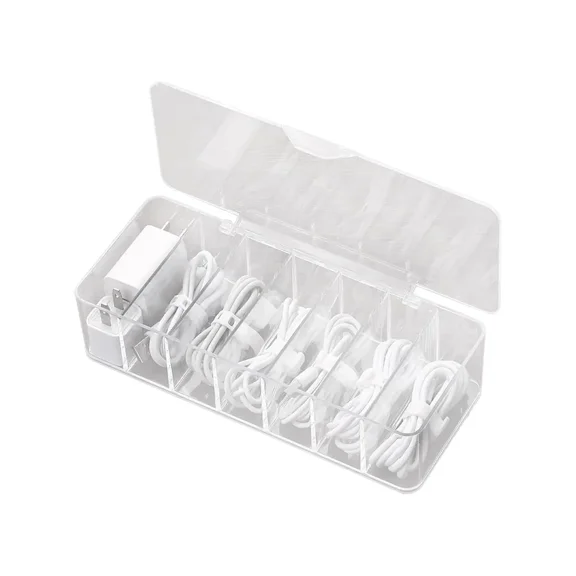 Kannior Cable Organizer Charger Cord Organizer Transparent Plastic Case with Lid 7 Compartments for Cord, Charger, Earphone, Remote control